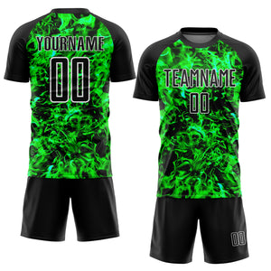 Custom Black Grass Green-White Flame Sublimation Soccer Uniform Jersey