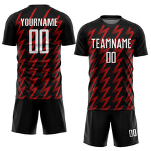 Laden Sie das Bild in den Galerie-Viewer, Custom Black White-Red Zigzag Shape Sublimation Soccer Uniform Jersey
