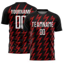 Laden Sie das Bild in den Galerie-Viewer, Custom Black White-Red Zigzag Shape Sublimation Soccer Uniform Jersey
