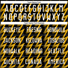 Laden Sie das Bild in den Galerie-Viewer, Custom Black White-Gold Zigzag Shape Sublimation Soccer Uniform Jersey
