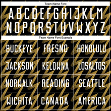 Laden Sie das Bild in den Galerie-Viewer, Custom Black White-Old Gold Zigzag Shape Sublimation Soccer Uniform Jersey
