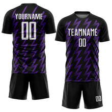 Load image into Gallery viewer, Custom Black White-Purple Zigzag Shape Sublimation Soccer Uniform Jersey
