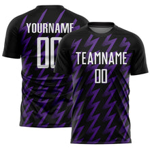 Load image into Gallery viewer, Custom Black White-Purple Zigzag Shape Sublimation Soccer Uniform Jersey
