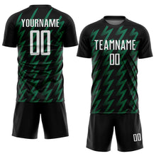 Laden Sie das Bild in den Galerie-Viewer, Custom Black White-Kelly Green Zigzag Shape Sublimation Soccer Uniform Jersey
