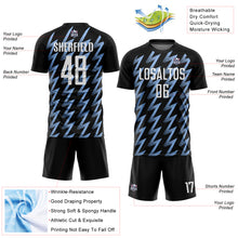 Laden Sie das Bild in den Galerie-Viewer, Custom Black White-Light Blue Zigzag Shape Sublimation Soccer Uniform Jersey
