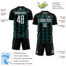 Laden Sie das Bild in den Galerie-Viewer, Custom Black White-Teal Zigzag Shape Sublimation Soccer Uniform Jersey
