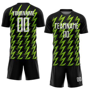 Custom Black White-Neon Green Zigzag Shape Sublimation Soccer Uniform Jersey