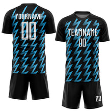 Laden Sie das Bild in den Galerie-Viewer, Custom Black White-Sky Blue Zigzag Shape Sublimation Soccer Uniform Jersey
