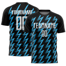 Laden Sie das Bild in den Galerie-Viewer, Custom Black White-Sky Blue Zigzag Shape Sublimation Soccer Uniform Jersey
