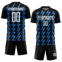 Load image into Gallery viewer, Custom Black White-Powder Blue Zigzag Shape Sublimation Soccer Uniform Jersey
