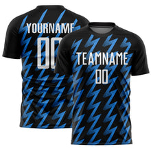 Load image into Gallery viewer, Custom Black White-Powder Blue Zigzag Shape Sublimation Soccer Uniform Jersey
