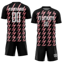 Laden Sie das Bild in den Galerie-Viewer, Custom Black White-Medium Pink Zigzag Shape Sublimation Soccer Uniform Jersey
