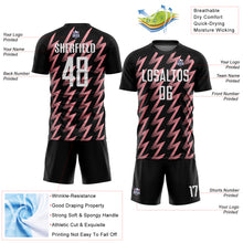 Laden Sie das Bild in den Galerie-Viewer, Custom Black White-Medium Pink Zigzag Shape Sublimation Soccer Uniform Jersey
