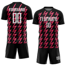 Laden Sie das Bild in den Galerie-Viewer, Custom Black White-Neon Pink Zigzag Shape Sublimation Soccer Uniform Jersey
