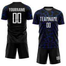 Charger l&#39;image dans la galerie, Custom Black White-Royal Abstract Network Splash Sublimation Soccer Uniform Jersey
