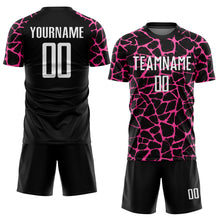 Charger l&#39;image dans la galerie, Custom Black White-Pink Abstract Network Splash Sublimation Soccer Uniform Jersey
