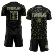 Charger l&#39;image dans la galerie, Custom Black Olive-White Abstract Network Splash Sublimation Soccer Uniform Jersey
