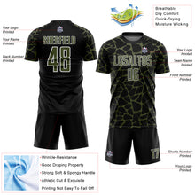 Charger l&#39;image dans la galerie, Custom Black Olive-White Abstract Network Splash Sublimation Soccer Uniform Jersey

