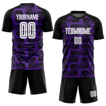Laden Sie das Bild in den Galerie-Viewer, Custom Black White-Purple Line Sublimation Soccer Uniform Jersey
