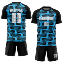 Laden Sie das Bild in den Galerie-Viewer, Custom Black White-Sky Blue Line Sublimation Soccer Uniform Jersey
