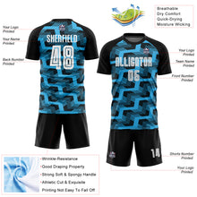Laden Sie das Bild in den Galerie-Viewer, Custom Black White-Sky Blue Line Sublimation Soccer Uniform Jersey
