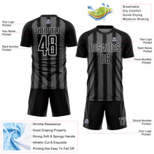 Load image into Gallery viewer, Custom Black Steel Gray-White Line Sublimation Soccer Uniform Jersey
