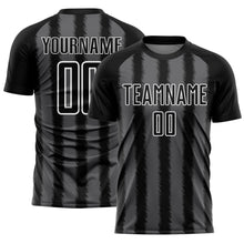 Load image into Gallery viewer, Custom Black Steel Gray-White Line Sublimation Soccer Uniform Jersey
