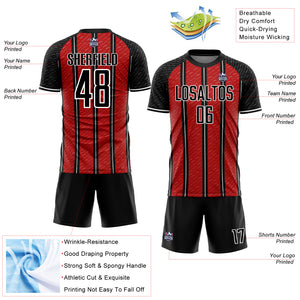 Custom Black Red-White Line Sublimation Soccer Uniform Jersey