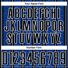 Laden Sie das Bild in den Galerie-Viewer, Custom Black Royal-White Line Sublimation Soccer Uniform Jersey
