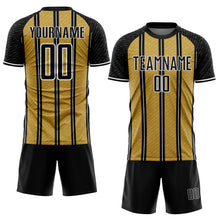 Load image into Gallery viewer, Custom Black Old Gold-White Line Sublimation Soccer Uniform Jersey
