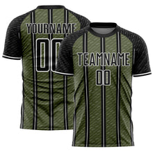 Laden Sie das Bild in den Galerie-Viewer, Custom Black Olive-White Line Sublimation Soccer Uniform Jersey
