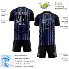 Laden Sie das Bild in den Galerie-Viewer, Custom Black Royal-White Line Sublimation Soccer Uniform Jersey
