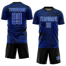 Загрузить изображение в средство просмотра галереи, Custom Thunder Blue Black-White Line Sublimation Soccer Uniform Jersey
