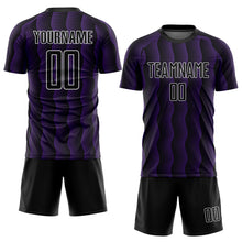 Load image into Gallery viewer, Custom Black Purple-White Geometric Shape Sublimation Soccer Uniform Jersey
