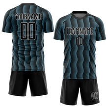 Laden Sie das Bild in den Galerie-Viewer, Custom Black Shadow Blue-White Geometric Shape Sublimation Soccer Uniform Jersey

