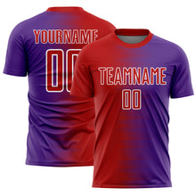 Laden Sie das Bild in den Galerie-Viewer, Custom Red Purple-White Gradient Line Sublimation Soccer Uniform Jersey
