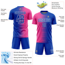 Загрузить изображение в средство просмотра галереи, Custom Thunder Blue Pink-White Gradient Line Sublimation Soccer Uniform Jersey
