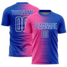 Загрузить изображение в средство просмотра галереи, Custom Thunder Blue Pink-White Gradient Line Sublimation Soccer Uniform Jersey
