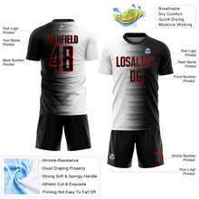 Загрузить изображение в средство просмотра галереи, Custom Black White-Red Gradient Line Sublimation Soccer Uniform Jersey
