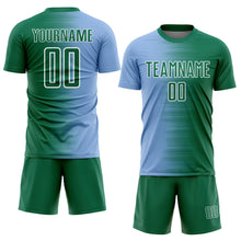 Charger l&#39;image dans la galerie, Custom Kelly Green Light Blue-White Gradient Line Sublimation Soccer Uniform Jersey
