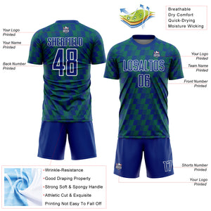 Custom Royal Kelly Green-White Line Sublimation Soccer Uniform Jersey