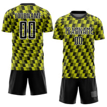 Laden Sie das Bild in den Galerie-Viewer, Custom Black Neon Yellow-White Line Sublimation Soccer Uniform Jersey

