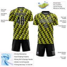 Laden Sie das Bild in den Galerie-Viewer, Custom Black Neon Yellow-White Line Sublimation Soccer Uniform Jersey
