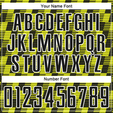 Laden Sie das Bild in den Galerie-Viewer, Custom Black Neon Yellow-White Line Sublimation Soccer Uniform Jersey
