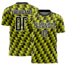 Laden Sie das Bild in den Galerie-Viewer, Custom Black Neon Yellow-White Line Sublimation Soccer Uniform Jersey
