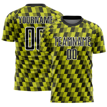 Custom Black Neon Yellow-White Line Sublimation Soccer Uniform Jersey