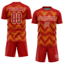 Загрузить изображение в средство просмотра галереи, Custom Red Yellow-White Line Sublimation Soccer Uniform Jersey
