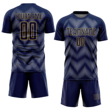 Load image into Gallery viewer, Custom Navy Gray-Old Gold Line Sublimation Soccer Uniform Jersey
