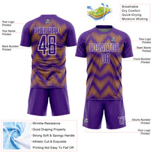 Laden Sie das Bild in den Galerie-Viewer, Custom Purple Gold-White Line Sublimation Soccer Uniform Jersey
