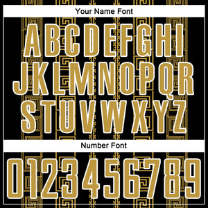 Custom Black Old Gold-White Geometric Shape Sublimation Soccer Uniform Jersey